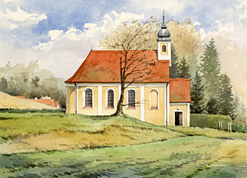 Aquarellgemälde Kirche